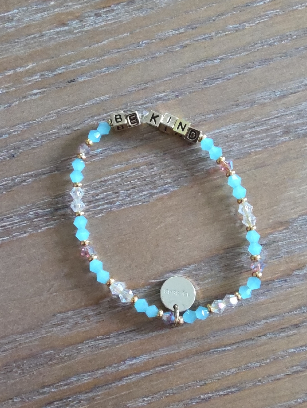 Little Words Poject Be Kind Aqua and Gold Beaded Bracelet
